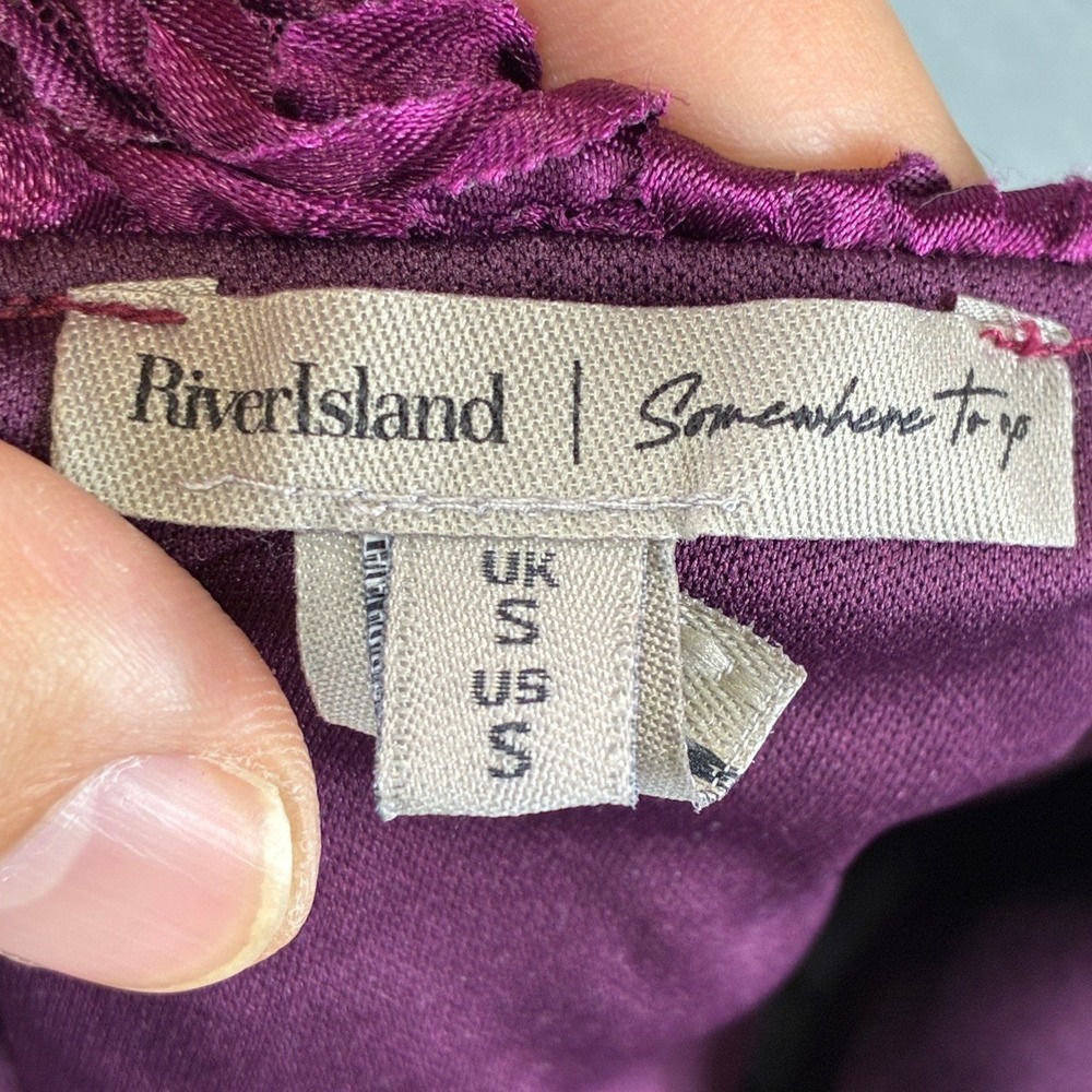 River Island Rosette Halter Bodysuit Womens S Purple Ruffle Plunge Party Chic - Picture 5 of 13